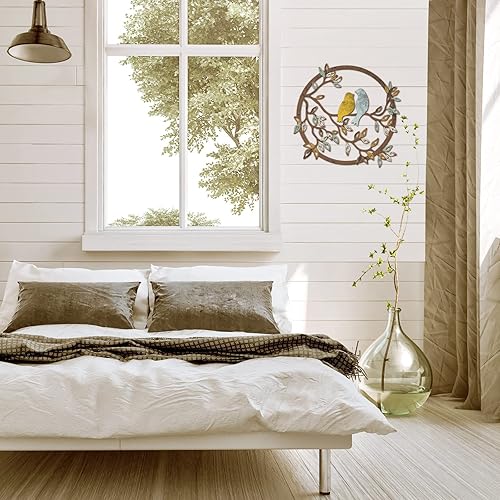 Miniatura 5 de Ferraycle Arte de pared de metal con silueta de pájaro en rama de árbol, decoración de pájaro para sala de estar, jardín, dormitorio, oficina,