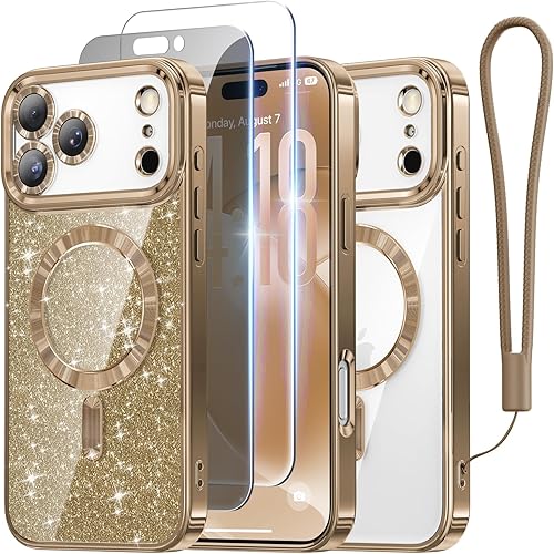 Meifigno for iPhone 17 Pro Max Case 6.9", [Glitter Card & Wrist Strap] [Compatible with MagSafe] [1HD+1X Privacy Screen Protectors] Surround Raised Lens Protection 17 ProMax Case, Desert Titanium