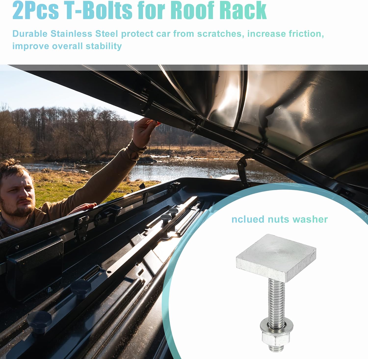 X AUTOHAUX 2pcs Universal Roof Rack T Shaped Bolt Rooftop Rack Bolt T Shaped Slots T Shaped Track Bolts W/Nuts Washers Bike Rack Cross Bar Adapter