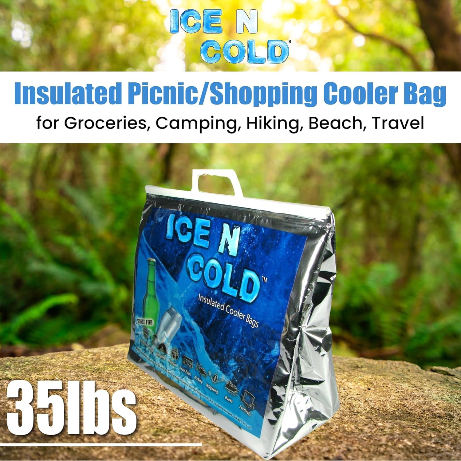 ICE N COLD Insulated Picnic/Shopping Cooler Bags for Groceries, Camping, Hiking, Beach, Travel | Lightweight Soft Collapsible | Fast Same Day Shipping