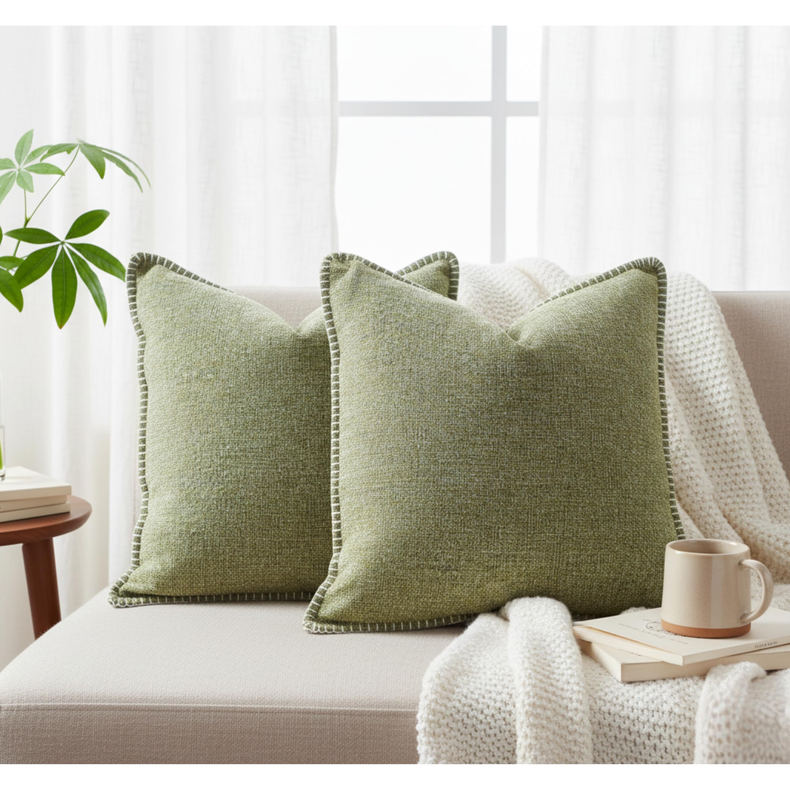 Amazon.com: Oveesha 20x20 Olive Green Textured Chenille Pillow