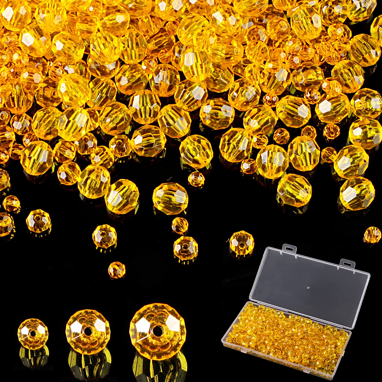 Crystal Glass Beads for Jewelry Making, 500 Pcs Assorted Acrylic Beads Bulk, Mixed Faceted Beads, Iridescent Crystal Beads for Crafts(4/6/8mm,Gold Color)