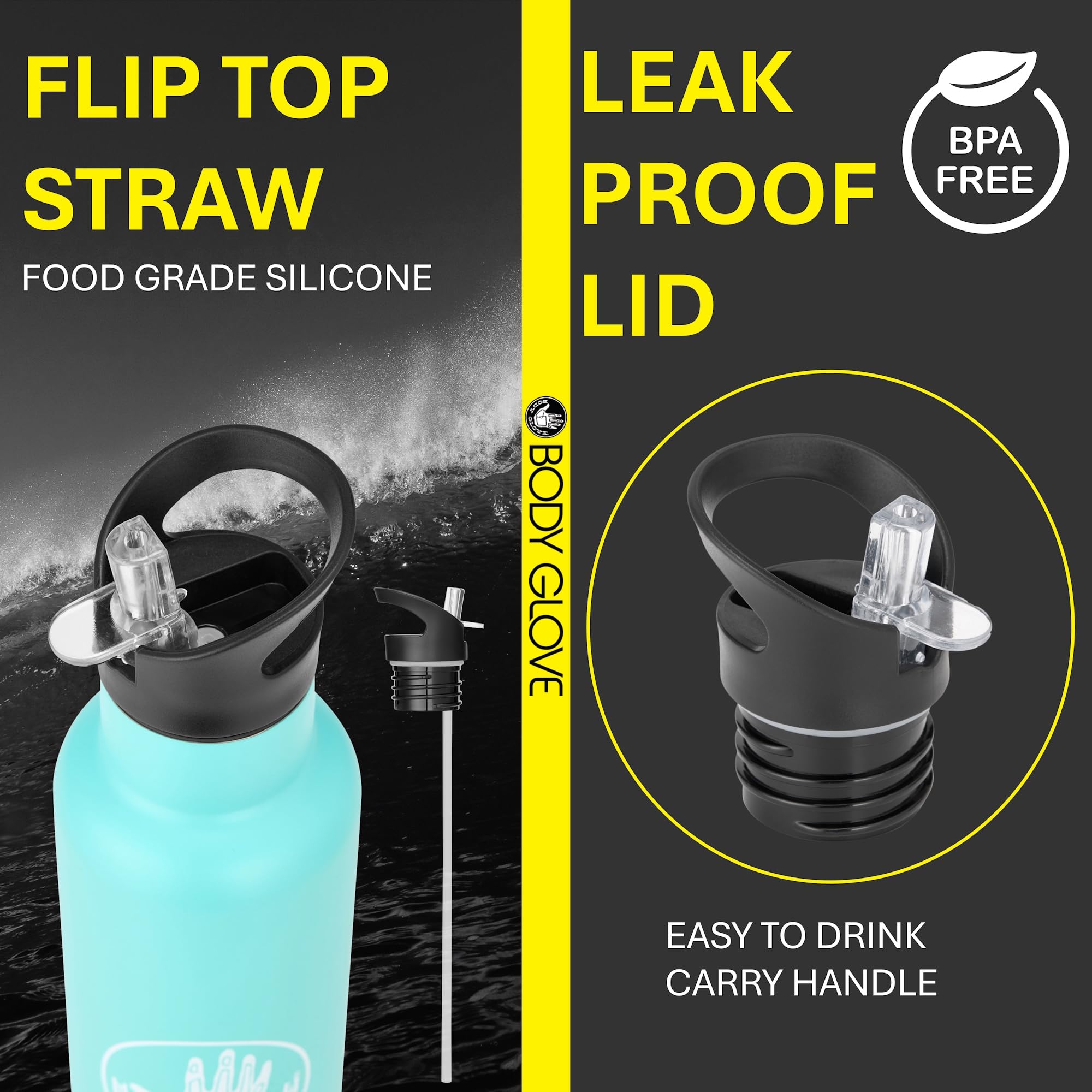 BODY GLOVE - Botella De Agua Aislada De Acero Inoxidable De 25 Onzas, Doble Pared Aislada Al Aspiradora, Termo Para Deportes, Trabajo, Escuela (azul Bebe/25 Onzas