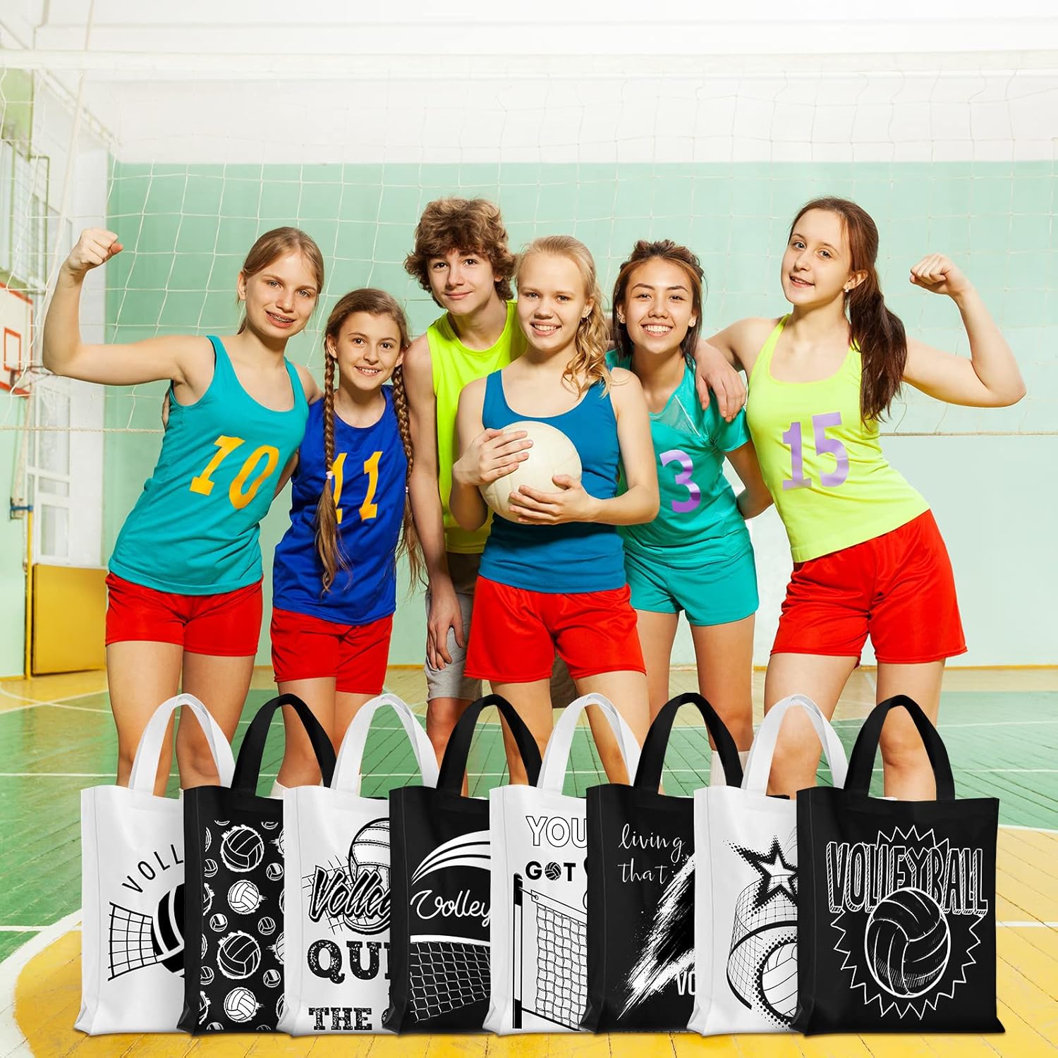 Kajaia 24 Pcs Volleyball Gift Bag Volleyball Party Treat Bags with Handles Reusable Goodie Favor Bag Non Woven Party Favor Birthday Supplies - Image 5
