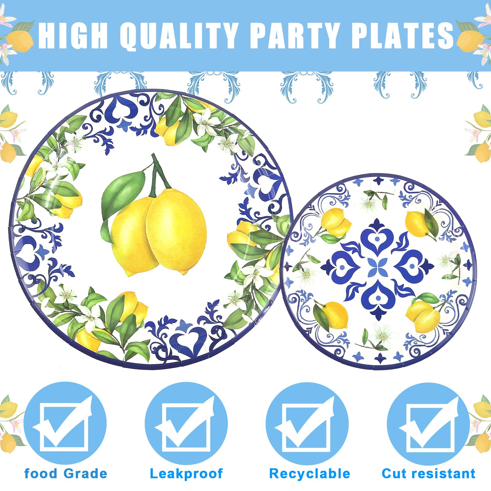 Kit De Decoración Para Fiesta Cumpleaños Tema Limón Capri - Para 20 Personas, Incluye Mantel, Platos, Globos