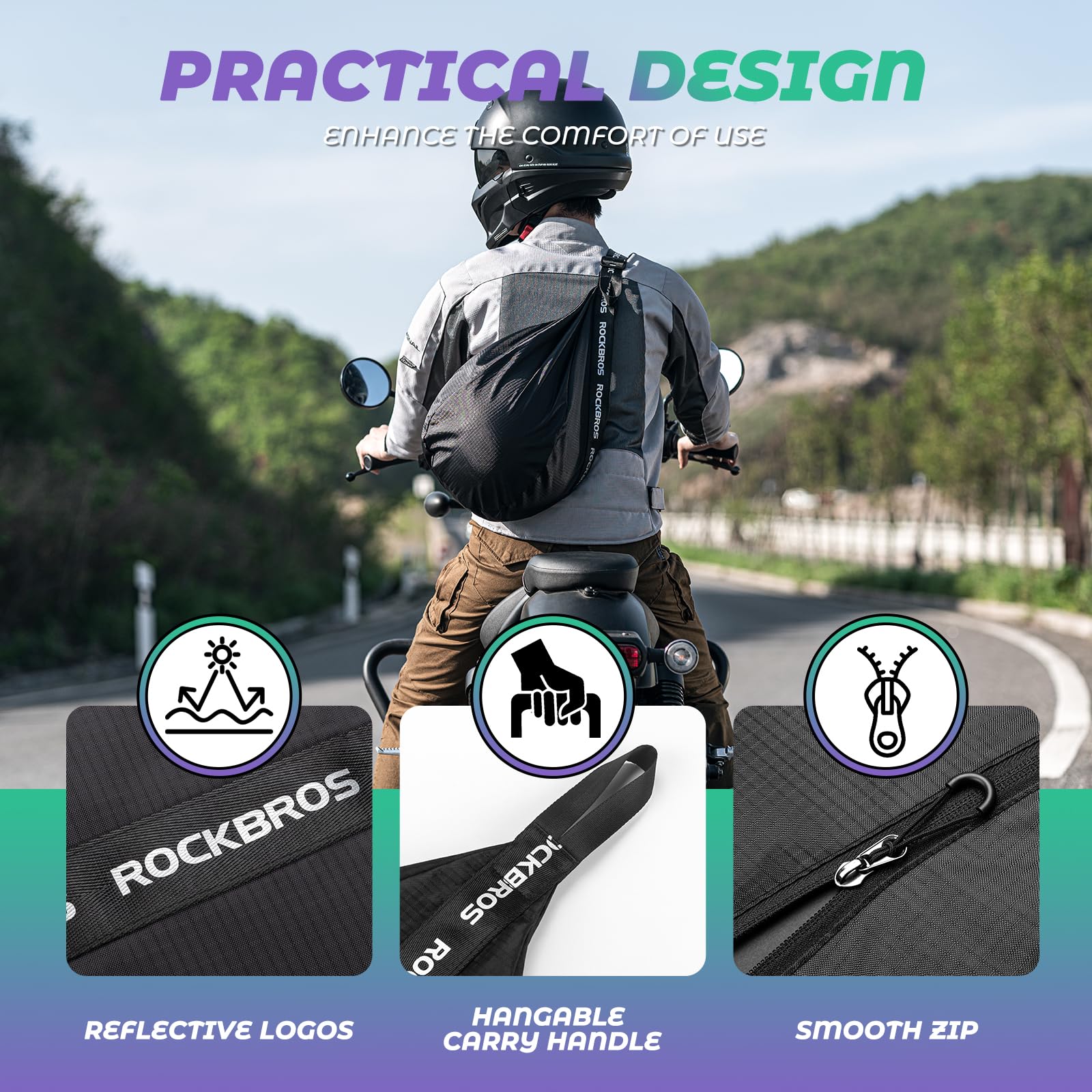 ROCKBROS Borsa da Portacasco Moto, Borsa per Casco Bici, Zaino Sportivo Portatile, Sacca Porta Casco, Universale per Casco moto bicicletta Sci, Basket, Calcio, Grande Capacità