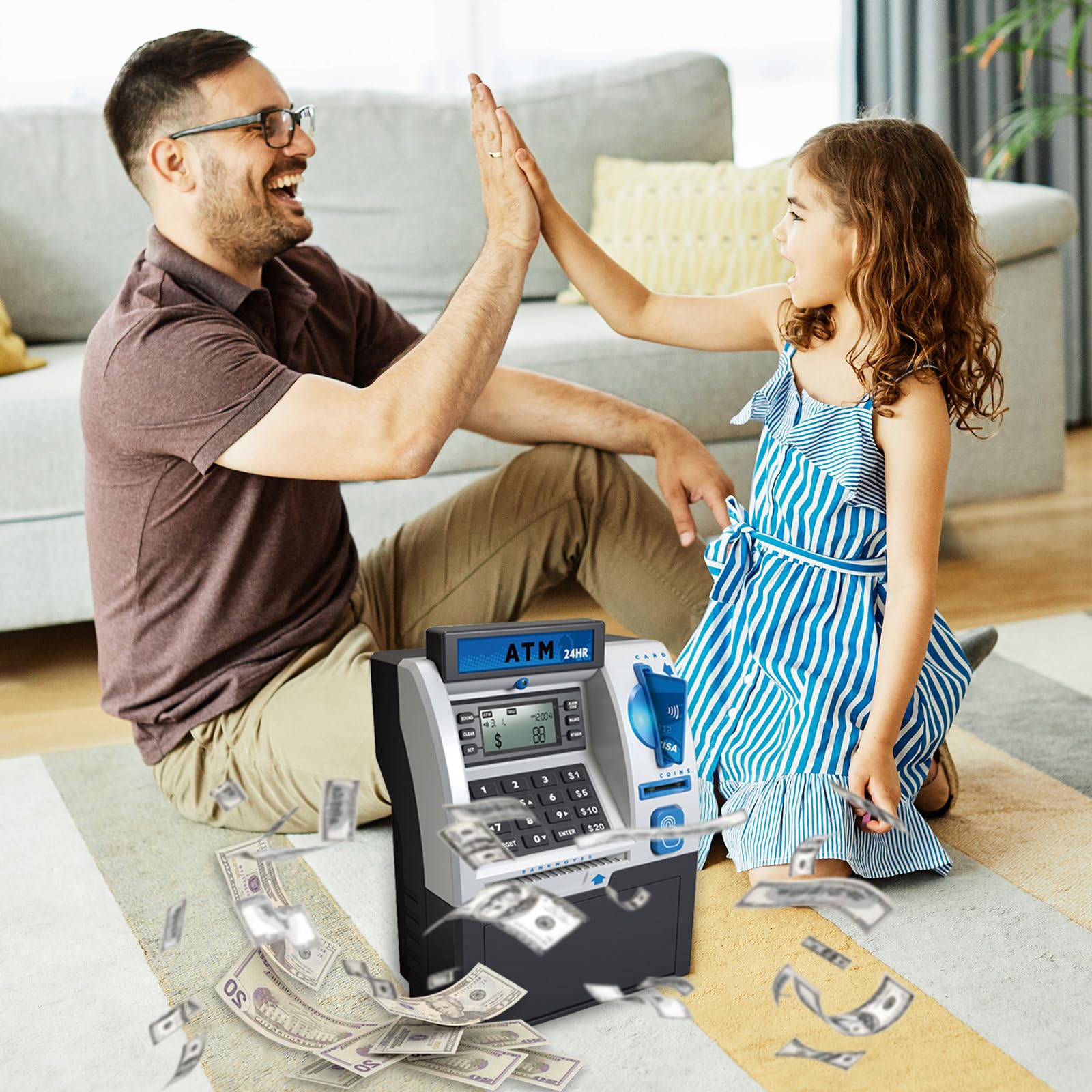 Salvadanaio Elettronico, Money Bank Cassa di Risparmio Versione EURO ATM Salvadanaio Elettronico Digitale ATM per Monete e Banconote Auto Scorrimento Carta Money Saving Box