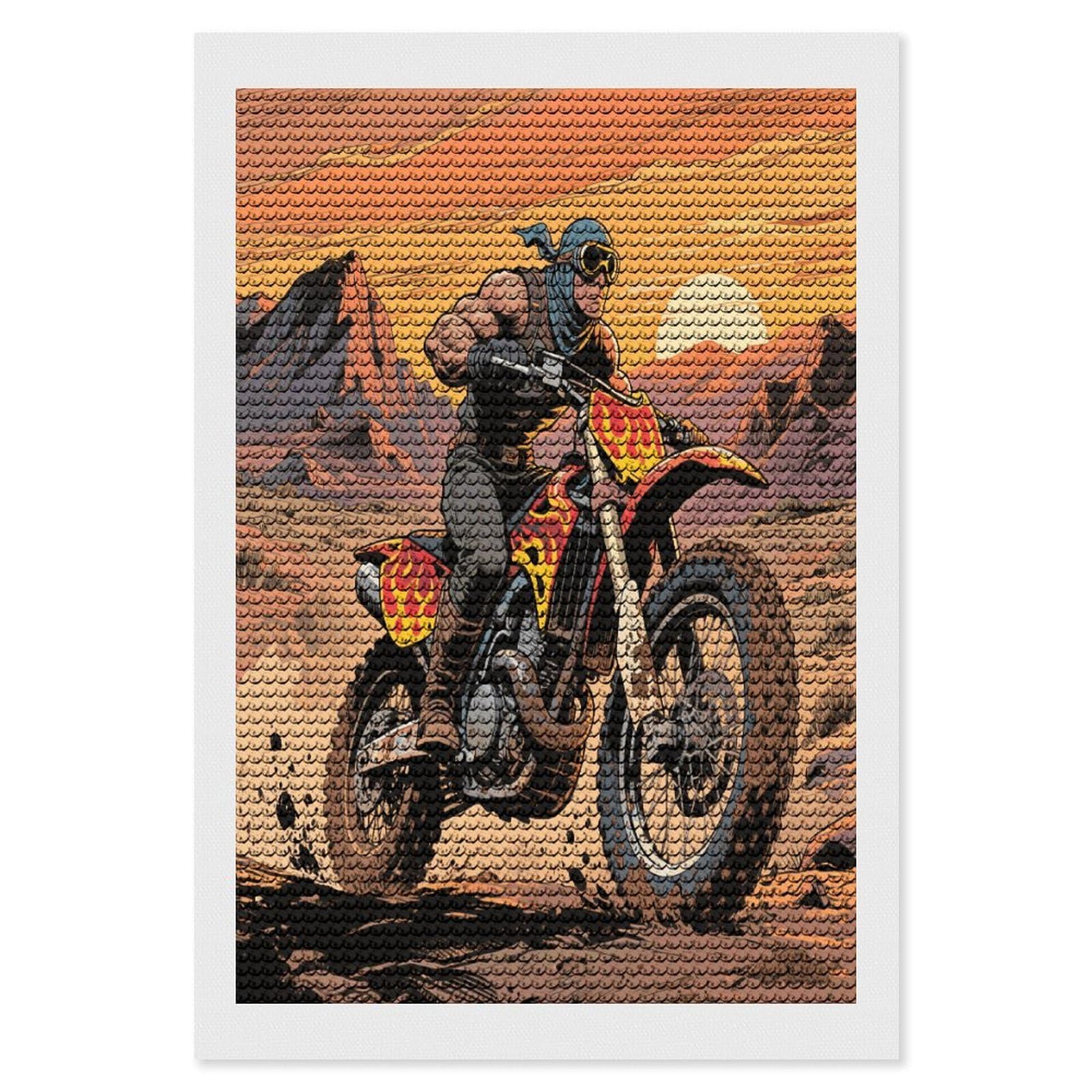 FekiLoot Motocross Dirt Bike Paint by Numbers Kit for Adults Beginner DIY Diamond Dots Paintings Round Full Drill Diamond Art Kits Picture Diamond Art Painting Kits for Home Decor 8"x12"