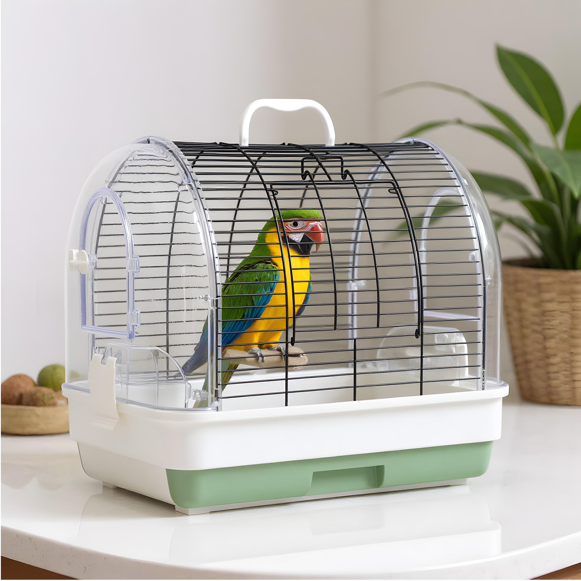 Jaula Portátil para Pájaros con Perchas Y Comederos, Transportín De Viaje para Periquitos, Cotorras, Agapornis, Canarios Y Loros Pequeños, Bandeja Extraíble Y Asa De Transporte. Green