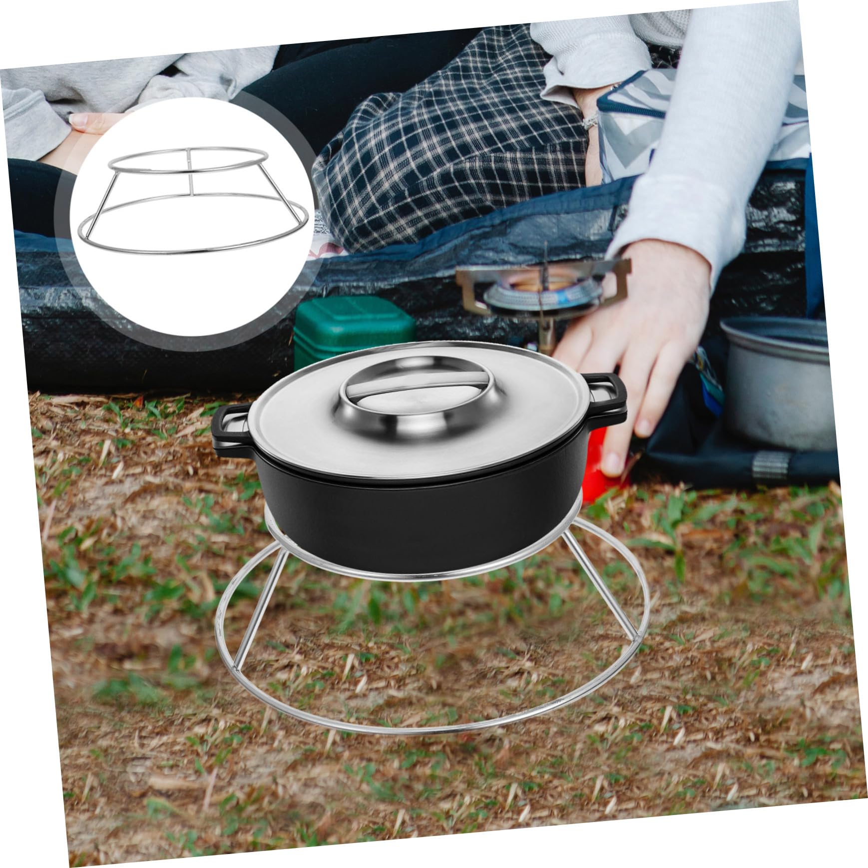 Homoyoyo Support Rond en Acier Inoxydable pour Camping Cuisine Extérieure Support Inférieur pour Chaudière et Robuste Stable et Multifonctionnel pour Cuisson Feu de Bois