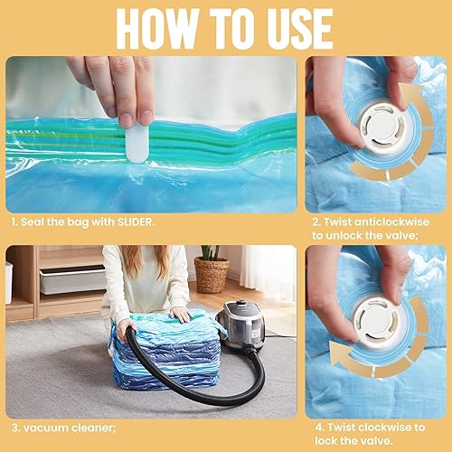 Miniatura 6 de TAILI Paquete de 4 bolsas de almacenamiento al vacío, bolsas de almacenamiento al vacío con bloqueo automático para ahorrar espacio, bolsas de