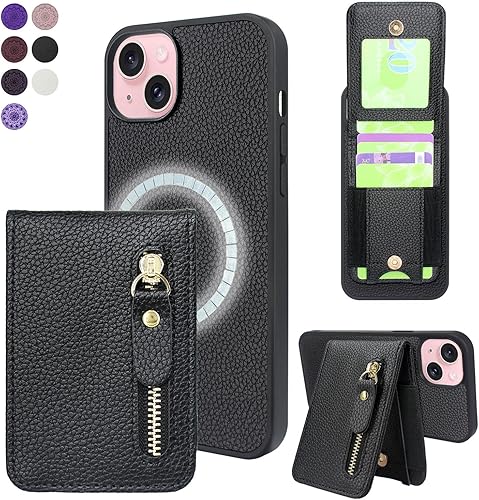 Harryshell Funda magnética para iPhone 1212 Pro compatible con carga inalámbrica MagSafe y bolsillo con cremallera para montaje en automóvil MagSafe