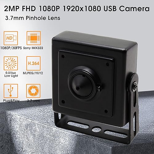 Miniatura 34 de SVPRO Cámara web USB 1080P con lente ojo de pez 180, cámara de poca luz de 2MP con sensor Sony IMX323, carcasa de aluminio, H.264 Lente ojo de pez