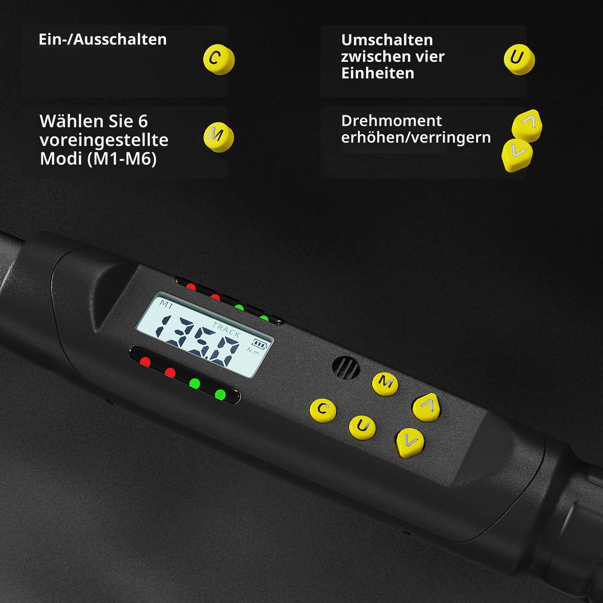 Digitaler Drehmomentschlüssel 1/2 Zoll, ± 2% Fehlergenauigkeit, 17-340 Nm Drehmomentschlüssel mit Summer und LED-Anzeige für Fahrrad Motorrad und Auto Reparatur