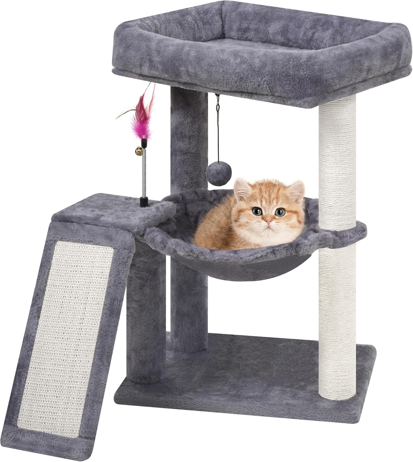 YOUPET Cat Tree with Cat Scratching Post for Indoor Cats, Cat Tower with Scratching Board and Playful Toy Balls, Cat Tree Tower with Cozy Hammock,Grey YOUPET Cat Tree with Cat Scratching Post for Indoor Cats, Cat Tower with Scratching Board and Playful Toy Balls, Cat Tree Tower with Cozy Hammock,Grey