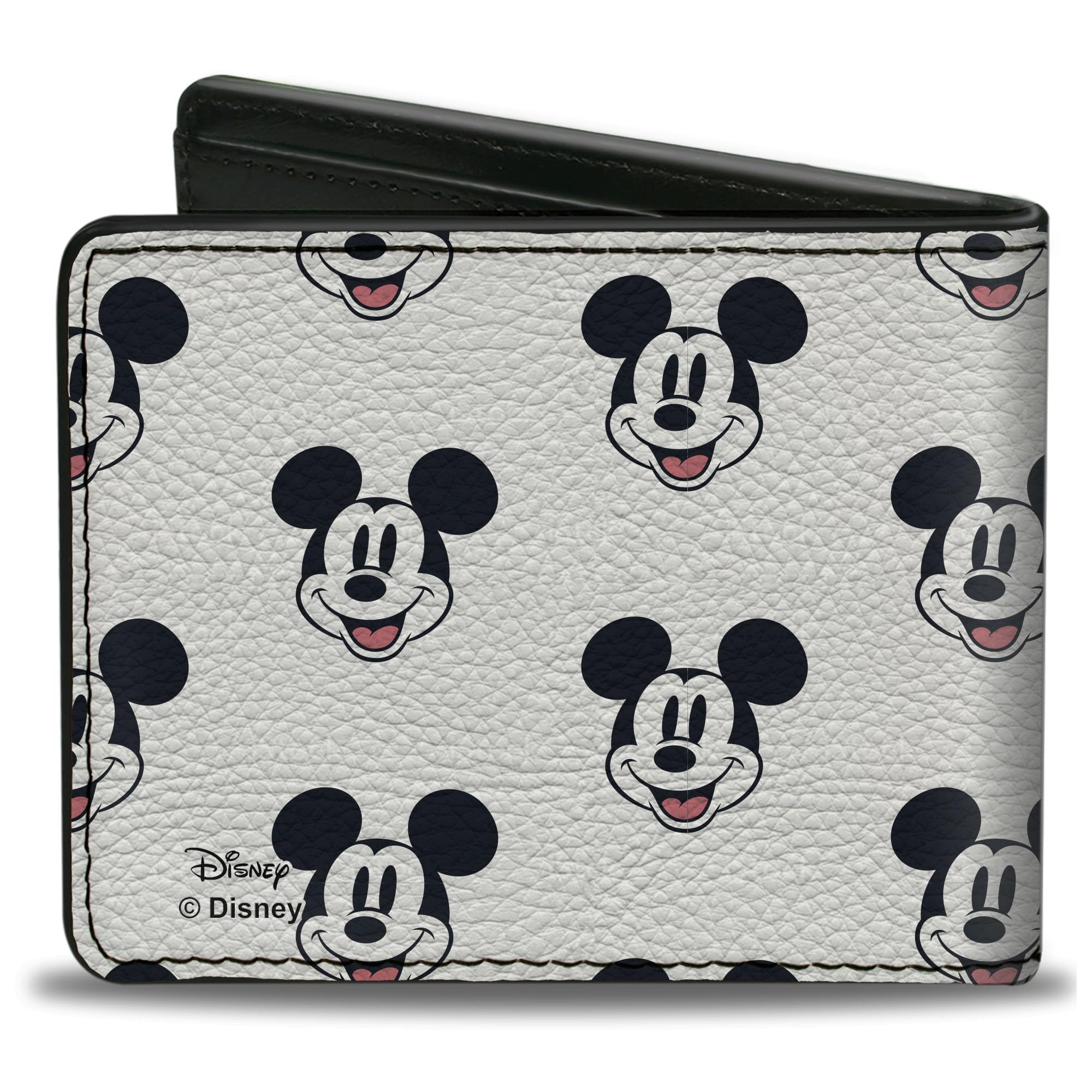 Buckle-Down Men's Disney Wallet, Bifold, Mickey Mouse Smiling Expression All Over White, Vegan Leather, 4.0