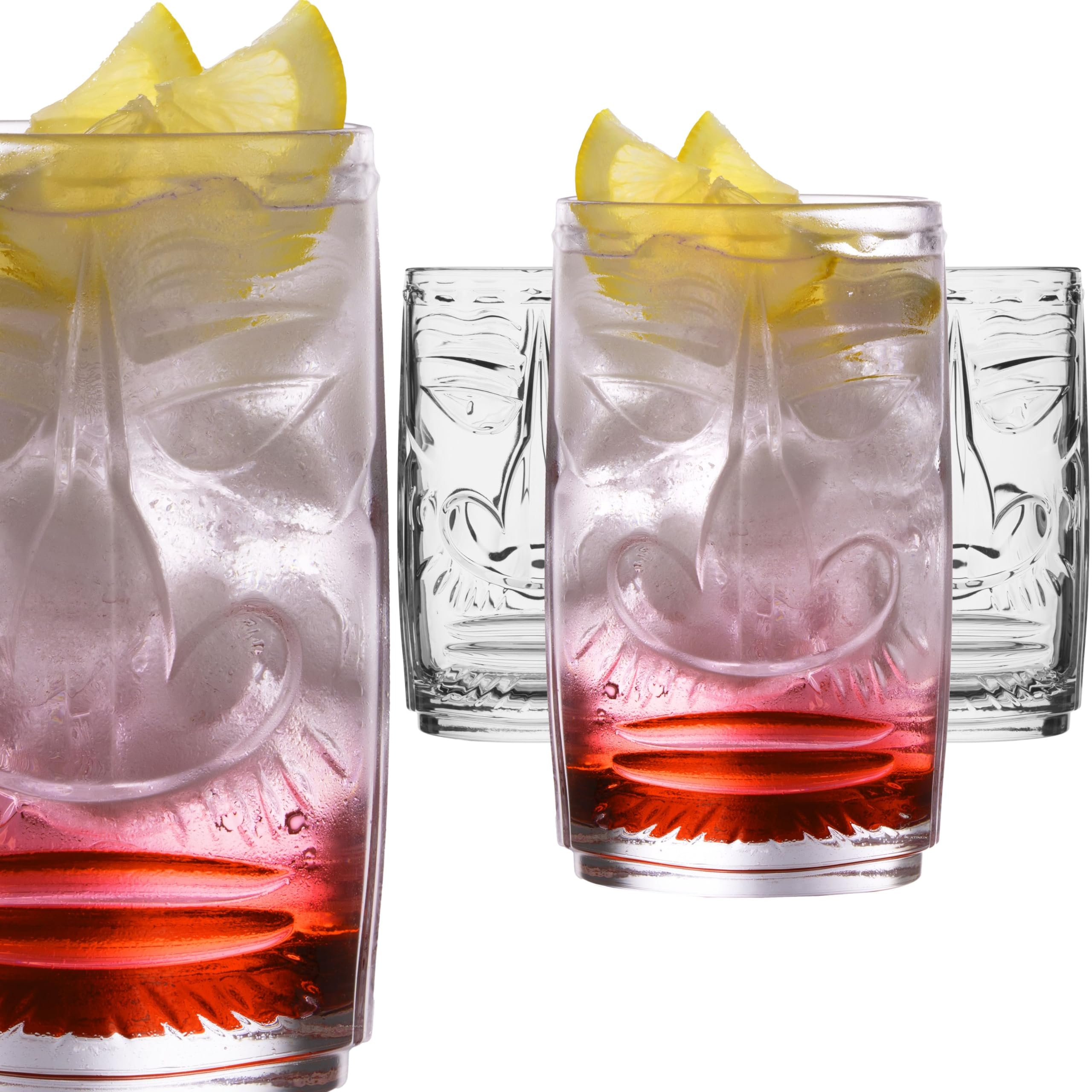 PLATINUX Juego de 6 vasos Tiki de cristal, 450 ml (máx. 500 ml), vasos de cóctel hawaianos