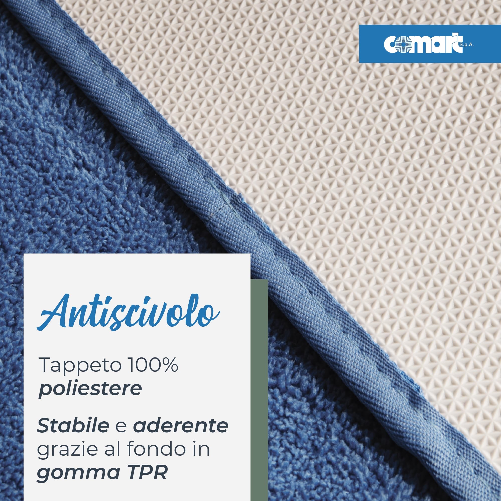 Comart - Set Tappeti Bagno Tahiti - Tris Tappetini Assorbenti: 1 Rettangolare 45x75 cm + 2 Giro Water 45x37.5 cm - Asciugatura Rapida - Salvaspazio - Antiscivolo - Lavabile in Lavatrice - Azzurro