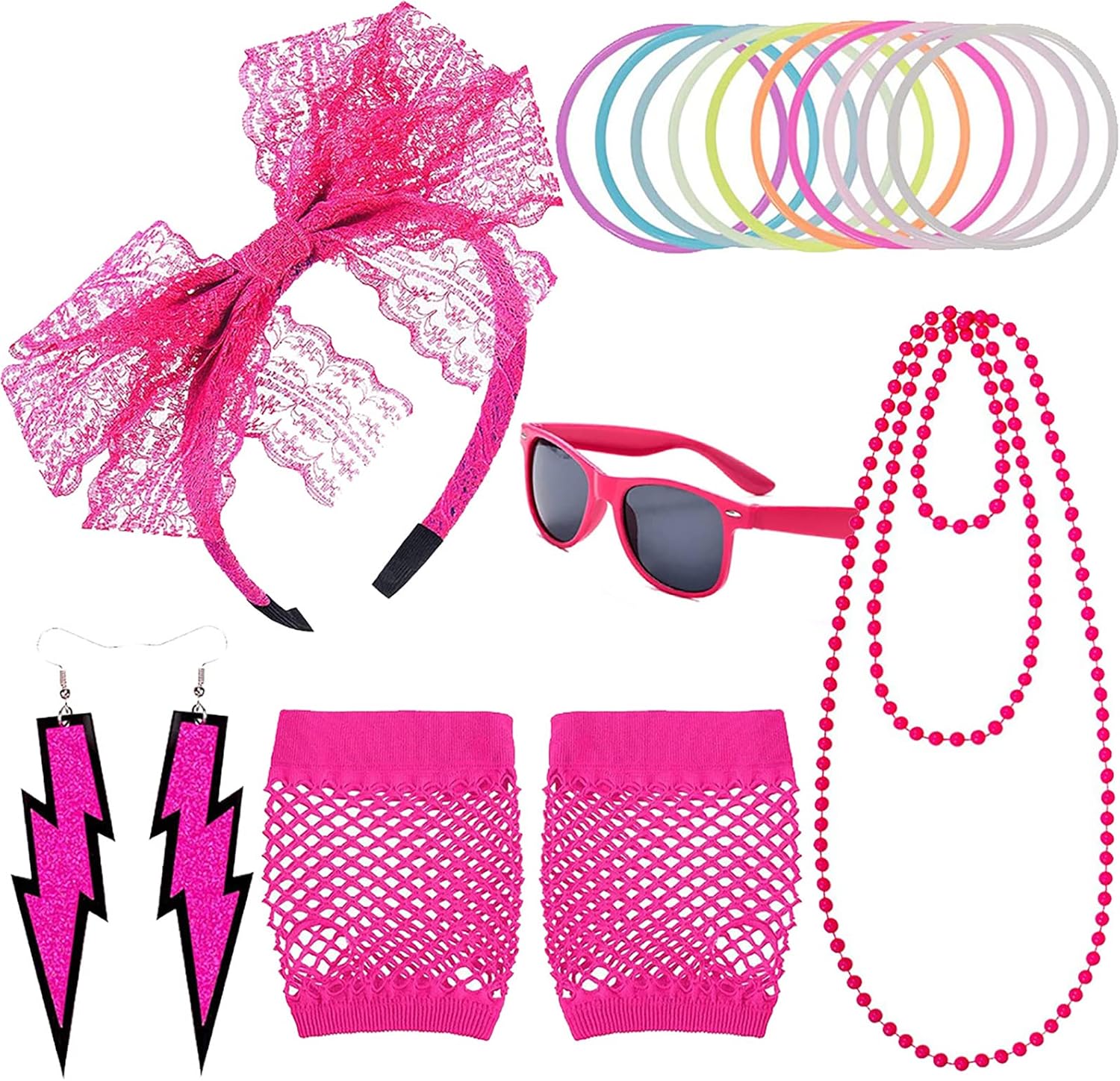 Disfraces años 80 Niña, 80s Accesorios de Disfraces Fiestas Neon, Disfraz años 80 Mujer Vestido, Disfraz Rockera Niña, Pulseras Neon, Moda Retro 80s Fiesta Traje Accesorios Set