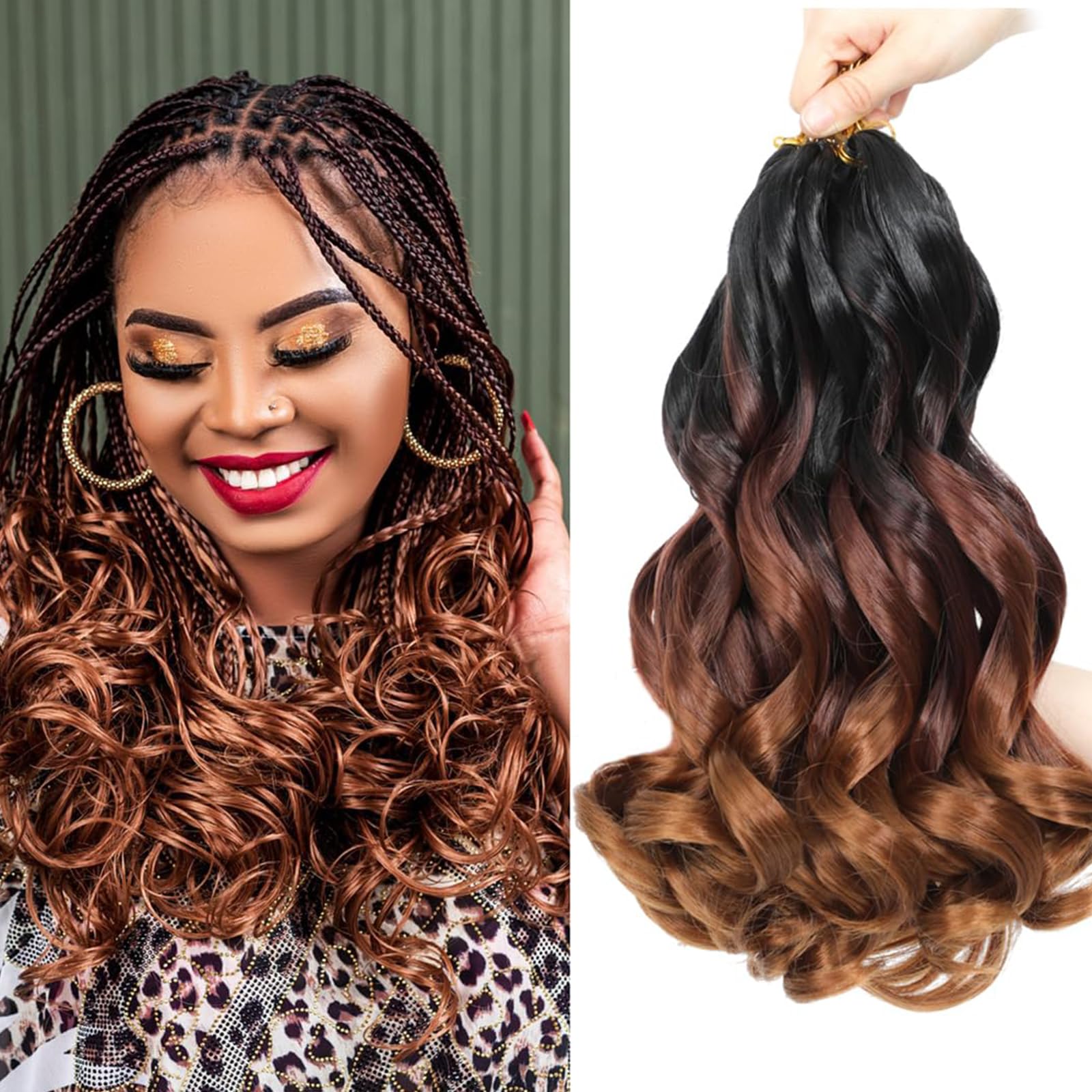 WoWCFyyds 8 Packs French Curl Braiding Hair 12 Inch Loose Wave Spiral Curly Braiding Hair Extensions 50g/Pack Soft French Curls Synthetic Hair Extensions for Braiding(1B/33/30)