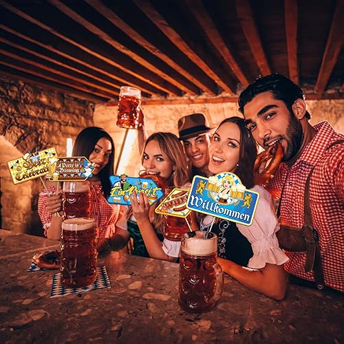 Miniatura 7 de HOWAF 20 carteles de Oktoberfest, letrero direccional de bienvenida al festival de cerveza alemana para decoración de fiesta de Oktoberfest, letrero