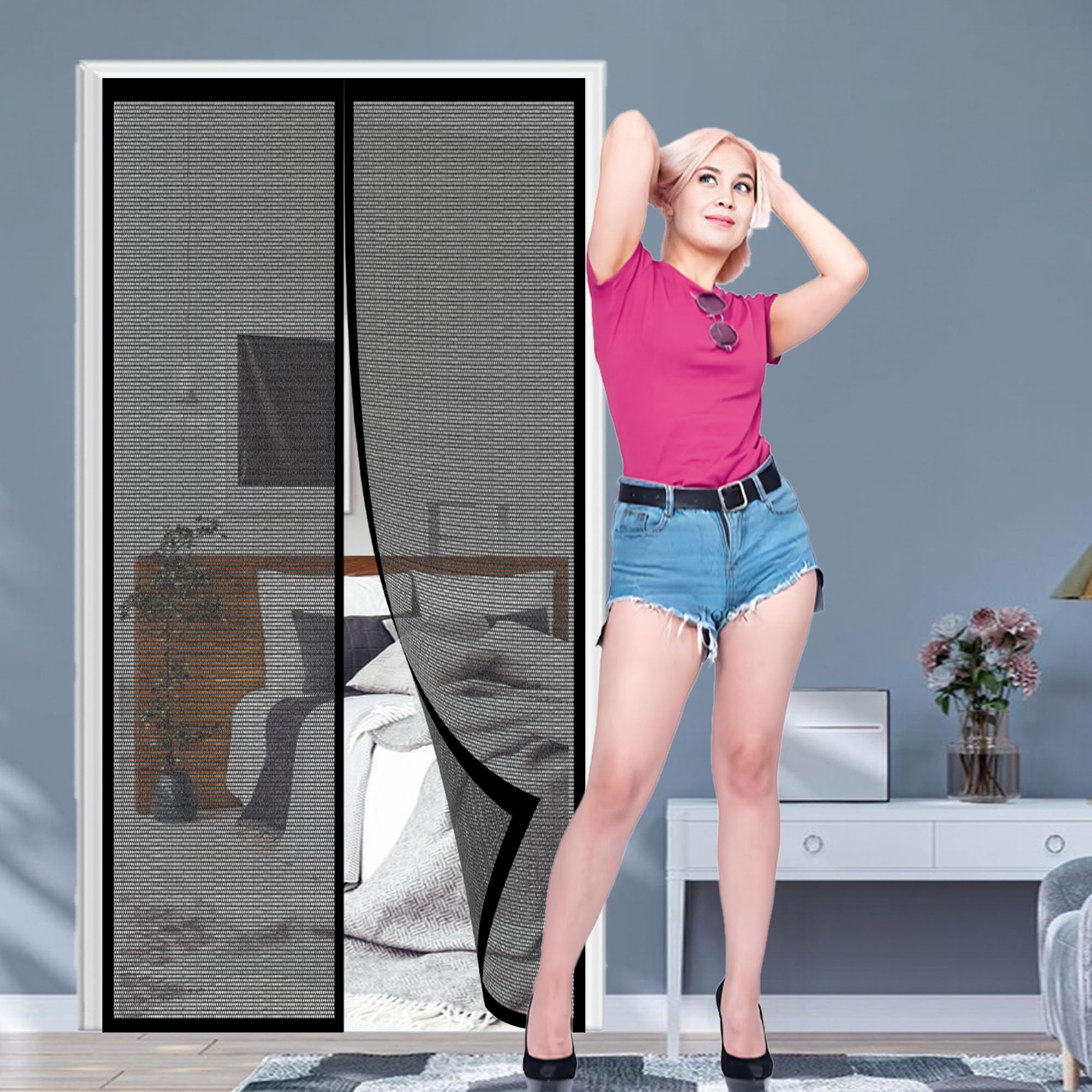 Fly Screens for Doors Metal 83 x 204 cm Fly Nets for Doors Install Without Drilling Easy Installation for Single Or Double Door Customize Size, Black