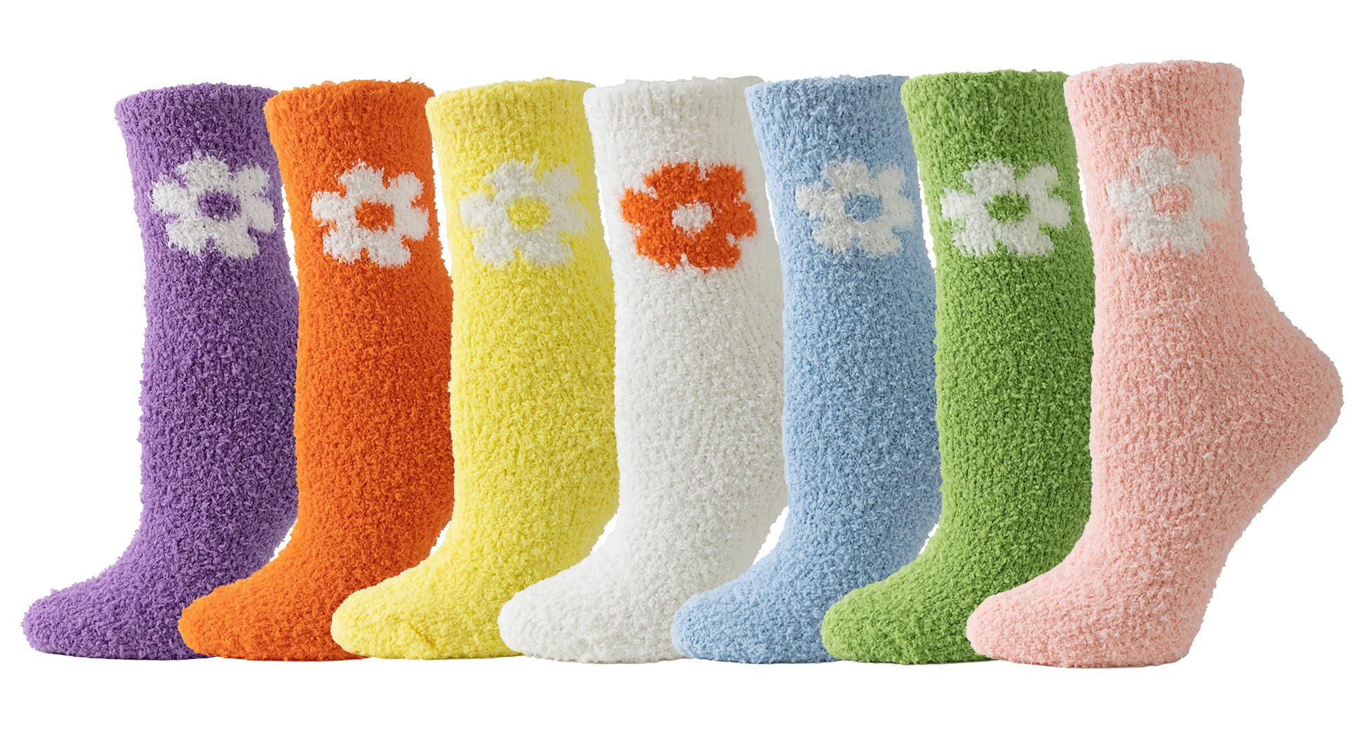 Toconffon Women's 7 Pairs Flower Cosy Warm Fuzzy Fluffy Socks Winter Thermal Slipper Bed Socks 4-8 For Gifts 7 Pairs (Flower)