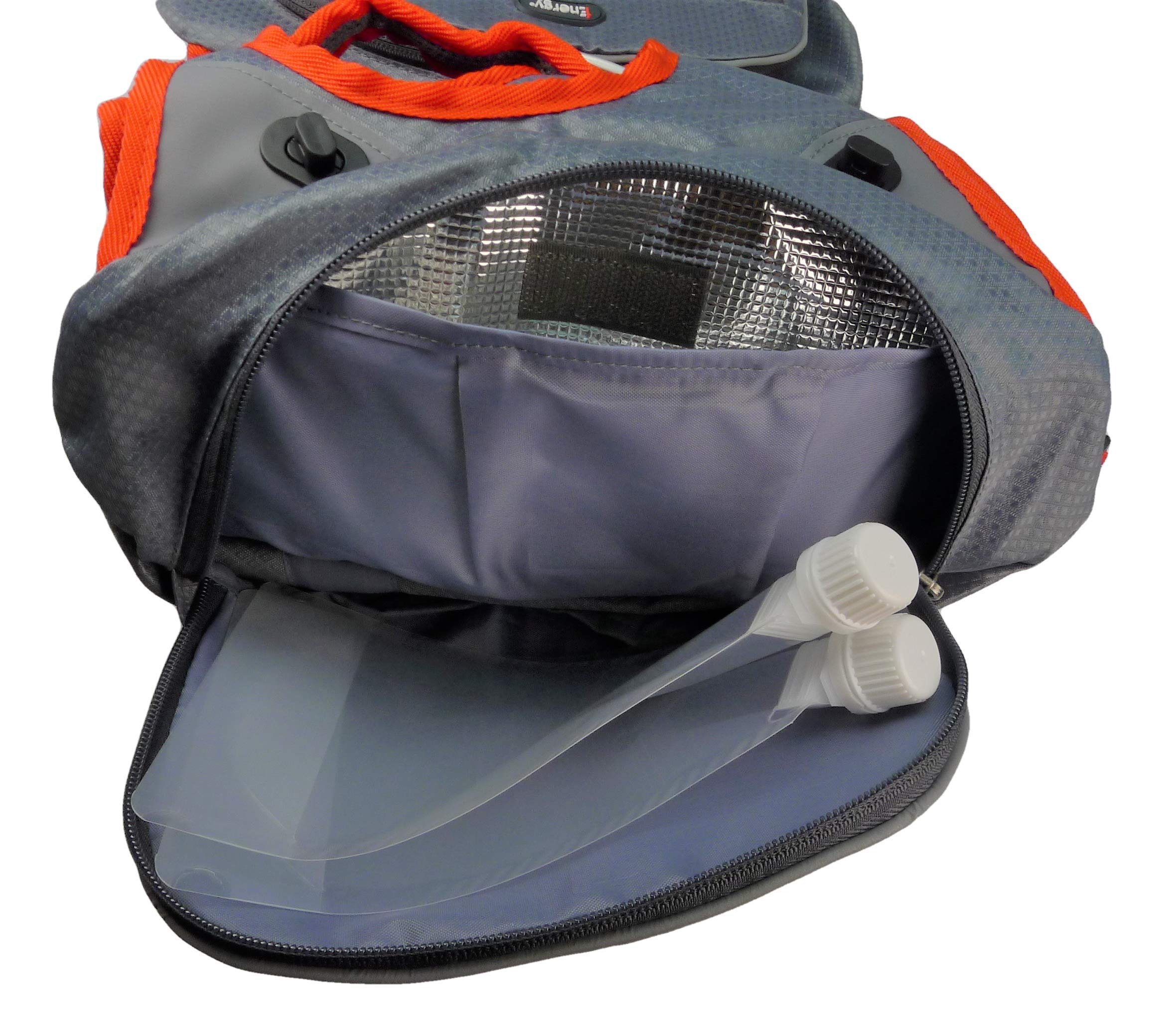 iEnergy Zaino per cani MAE - Pettorina 2in1 e zaino removibile per cani - Impermeabile e comprensivo di due borracce con tasche termiche, Grigio, Medio
