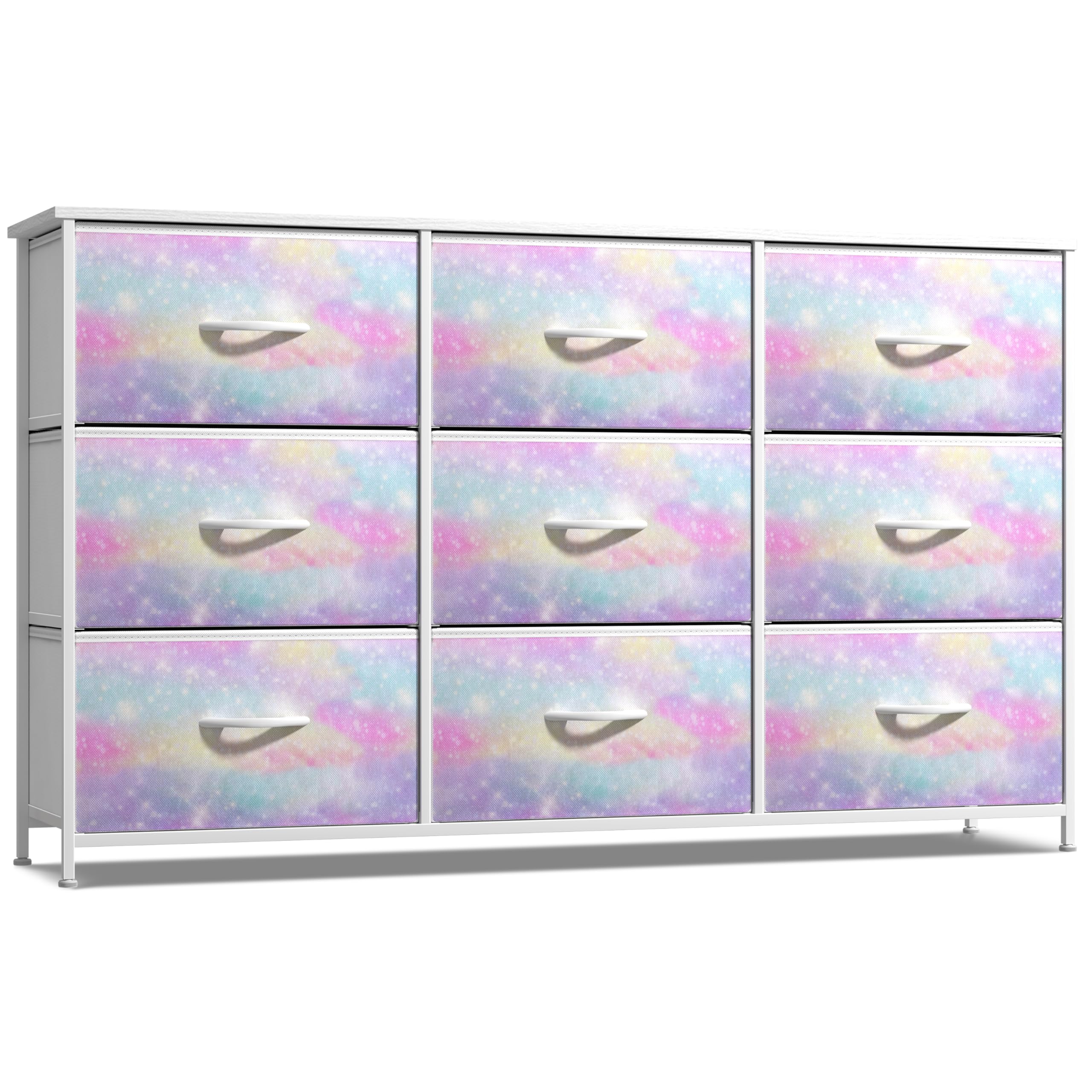 Sorbus 9-Drawer Kids Dresser for Bedroom, Wood Top (Rainbow Sparkle)