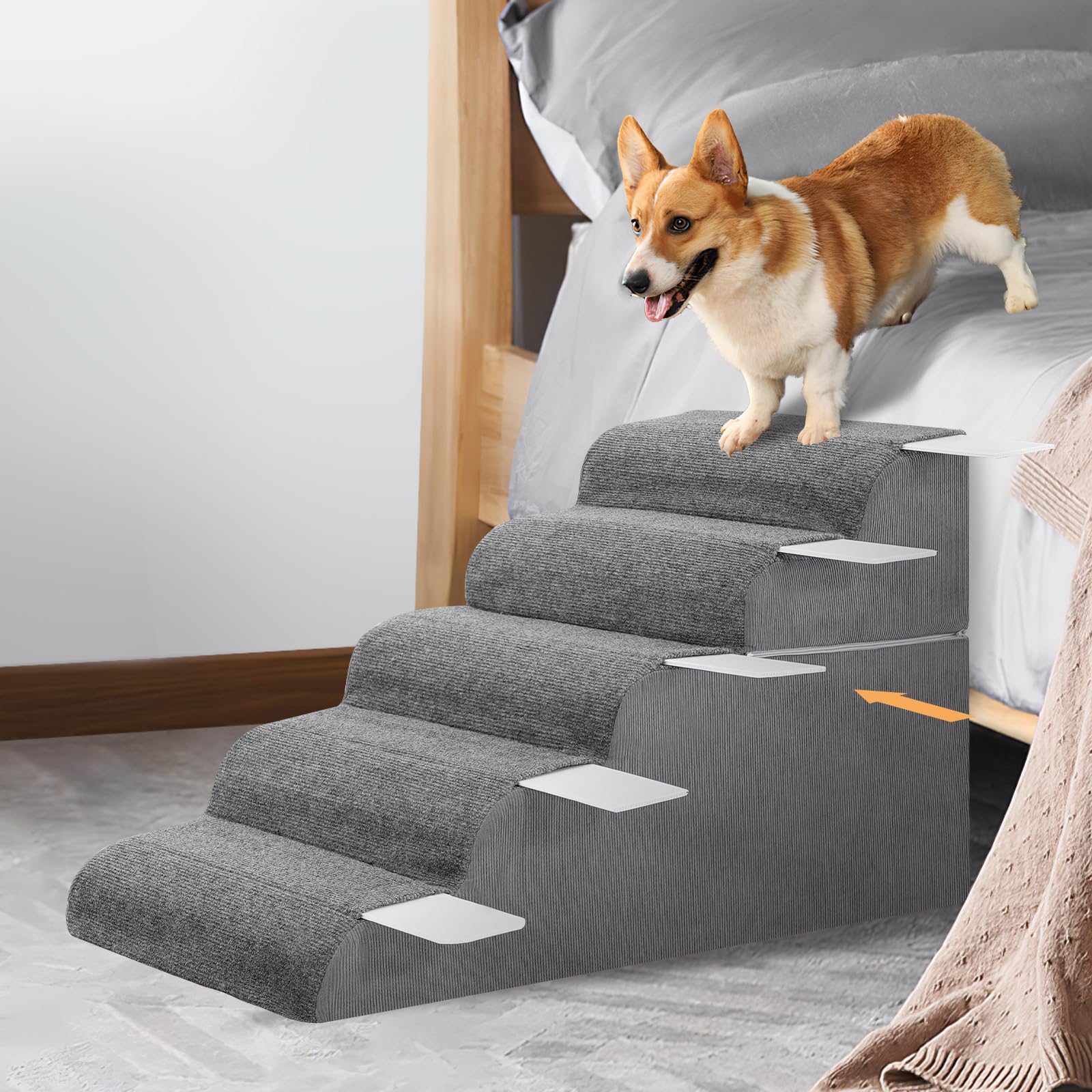 ABORON 5-Step Dog Stairs for High Beds, 21.3 in Tall Pet Steps