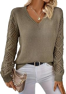 Las Mujeres De Primavera Y OtoñO Hueco De Punto Jumper Pullover De Manga Larga Suelta V-Cuello De Color SóLido Bottoming Tops