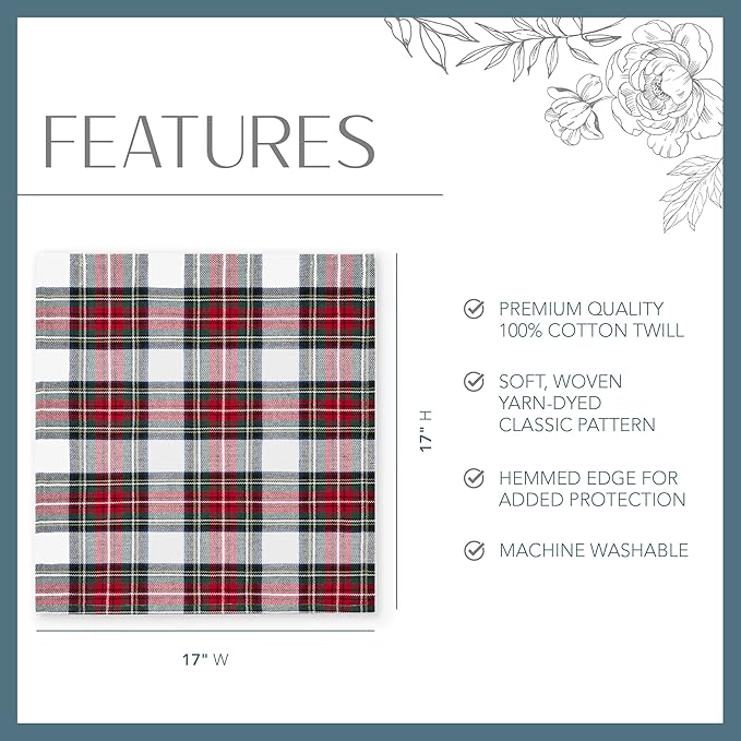 Servilletas de Tela Elrene Navidad Plaid Algodón 43x43 cm Set x8 miniatura 3