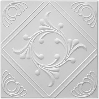 Styro Pro Decorative Polystyrene Ceiling tiles Model RM-02 to cover popcorn or any flat surface ceiling, pack of 16 (covers 43 sq.ft or 4 m2). DIY Glue Up application on most flat ceiling surfaces.