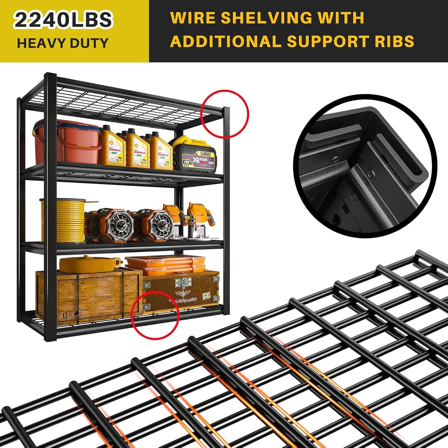 REIBII 40" W Garage Shelving 2240 LBS Storage Shelves Adjustable Metal Shelving Heavy Duty 4 Tier Metal Shelves for Garage Kitchen Pantry Warehouse Basement 40" W × 19.5" D × 59.5" H - Image 6