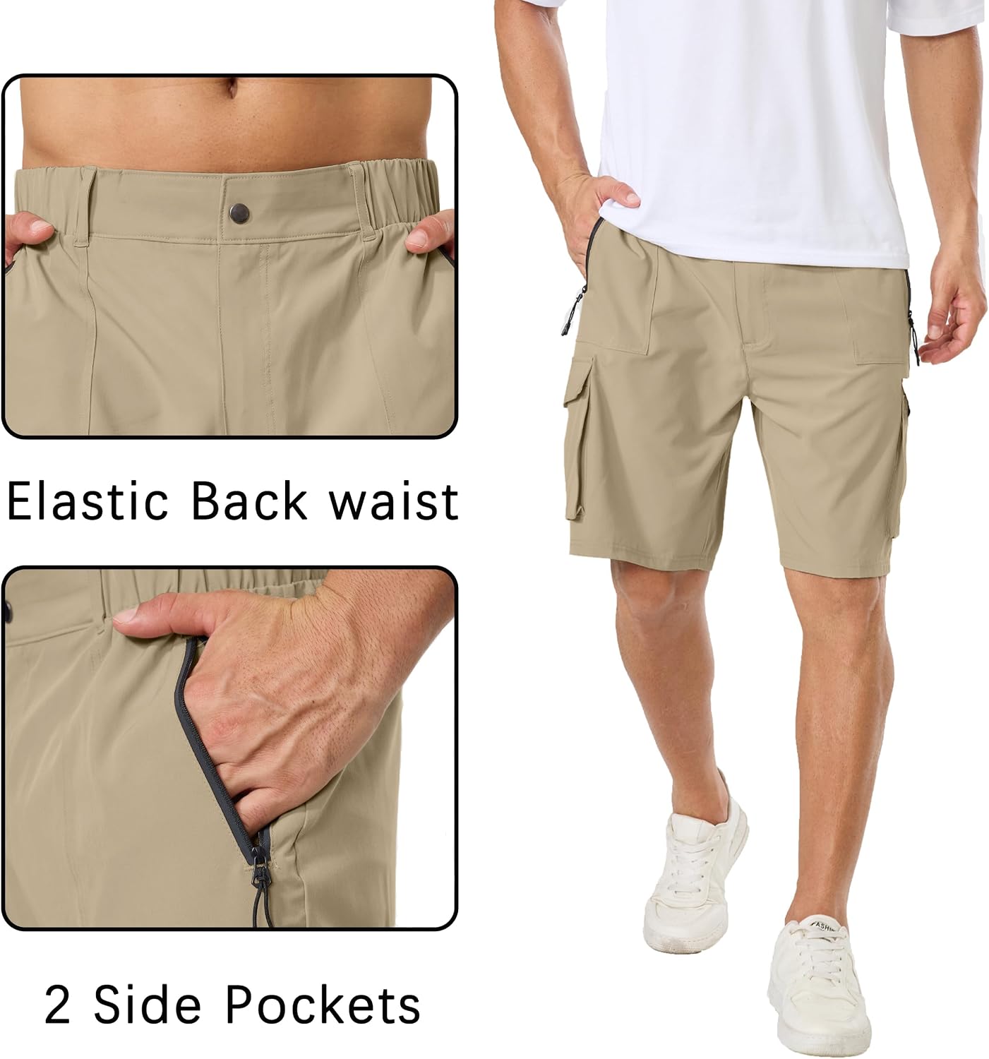 Rrosseyz Mens Hiking Cargo Shorts 9" Lightweight with 5 Pockets