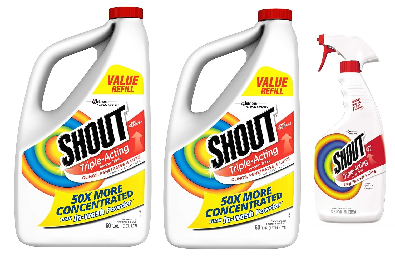 Shout 60 Oz Triple-Acting Liquid Refill (Pack of 2) Made in USA + FREE Laundry Stain Remover