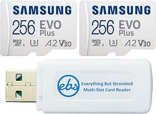 Samsung 256GB Evo Plus with SD Adapter MicroSD Card (2 Pack EVO+ Bundle) Class 10 SDXC UHS-I 4K V30 Memory Card (MB-MC256KA) Bundle with (1) Everything But Stromboli Micro & SD Card Reader