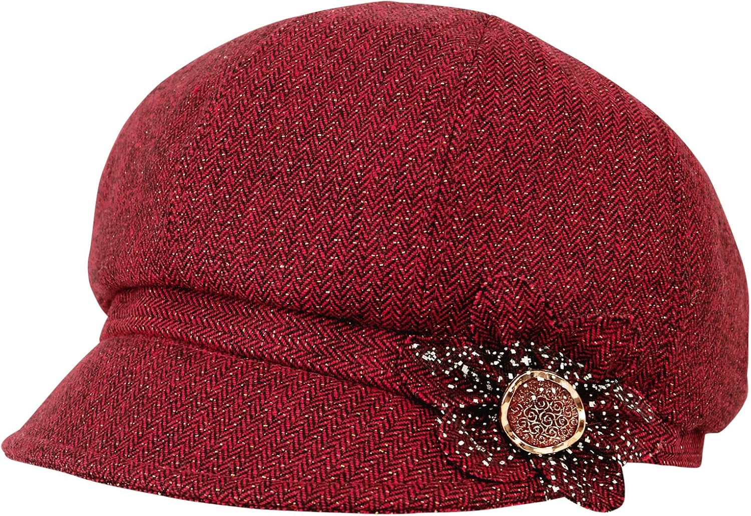 Women Retro Classic Visor Newsboy Cabbie Cap Beret Hats with Flower Buckle for Woma...