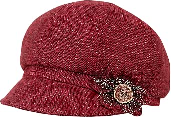 Women Retro Classic Visor Newsboy Cabbie Cap Beret Hat with Flower Buckle