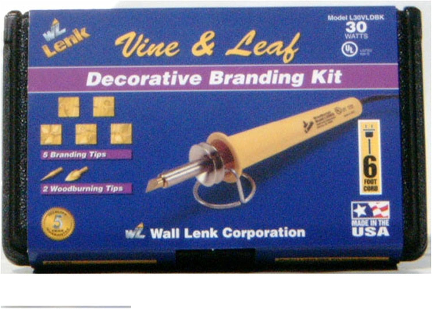Vine and Leaf Branding Kit — 30W Wood Burning Iron with 5 Botanical Design Tips for Wood, Leather and Gourds — Made in USA