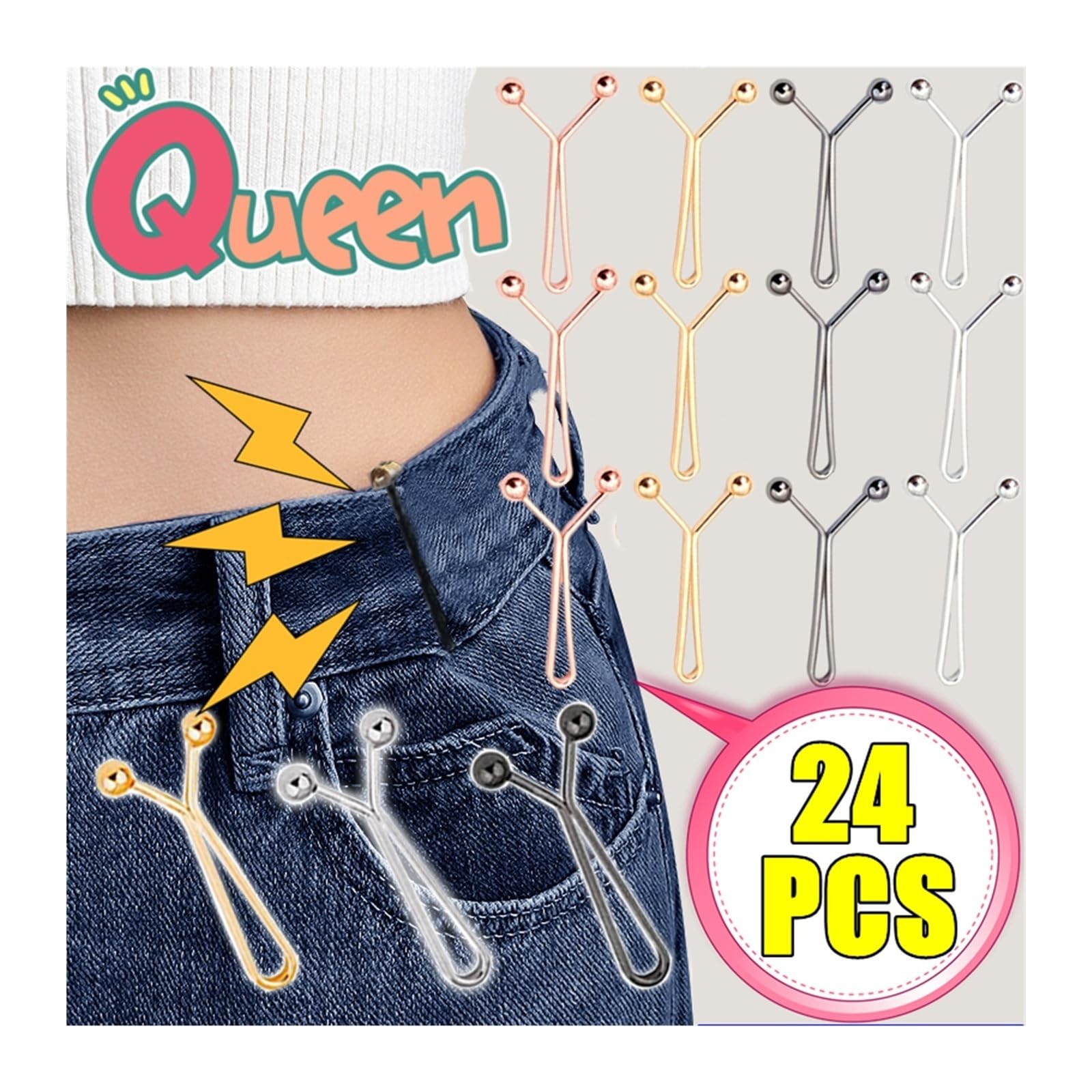 Fibbia in vita a forma di U, 1-24 pezzi, bottone a pressione regolabile per jeans, clip rimovibile per pantaloni, accessori per abbigliamento (argento, 20 pezzi)