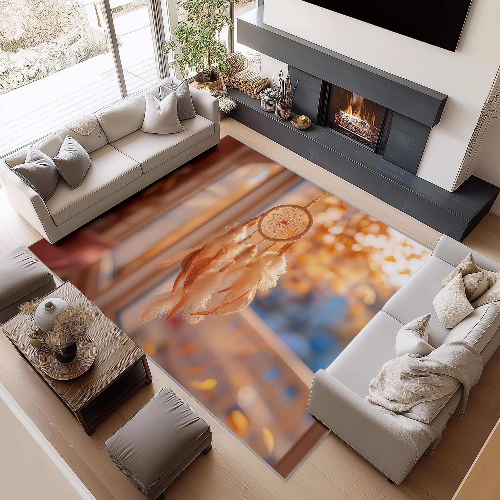 rutschfest Pflegeleicht Kurzflor Teppich 80 x 150 cm, Kuscheliger Gelb Flanell-WohnzimmerteppichMinimalistisch Exzellent Elegant Traumfänger für Kinderzimmer Schlafzimmer Esszimmer Studie
