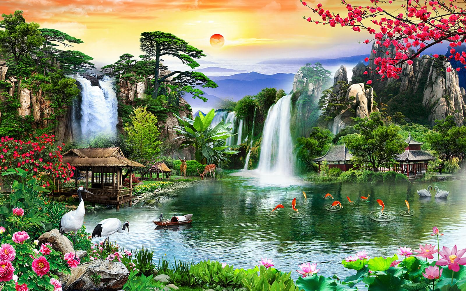 Papier peint panoramique cascade Lumalea pour agrandir une pièce