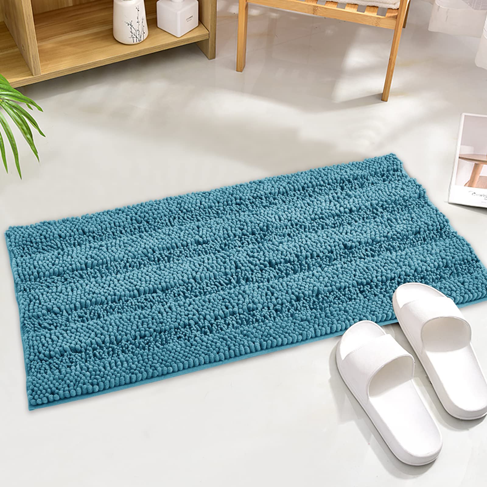 KGORGE Machine Washable Shower Rugs - Water Absorbent Non Slip Soft Quick Dry Shaggy Microfiber Small Bath Mats for Kitchen Floor Tub Shower Entryway,