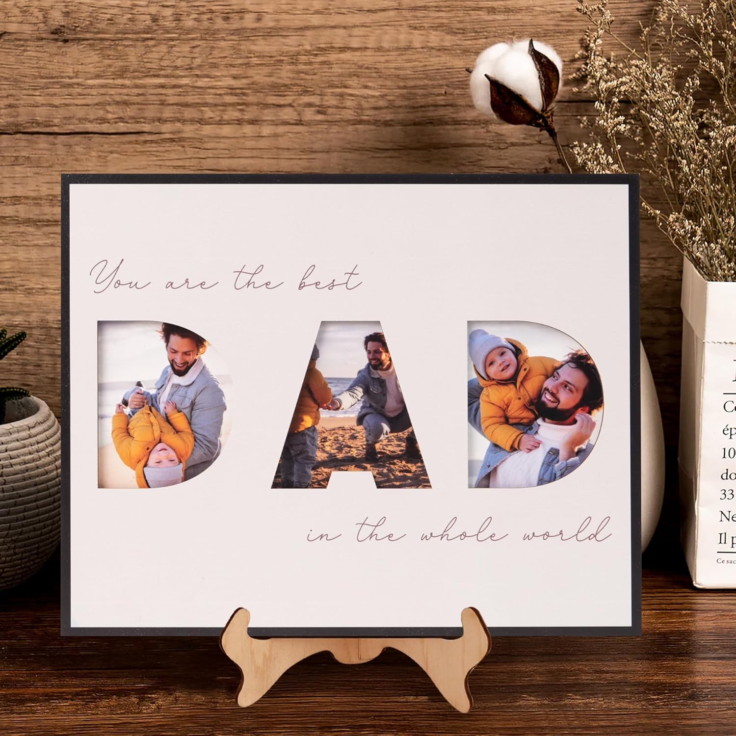 Father's Day Gift For Dad, Photo Frame DAD Sign For Table Decoration, Photo Fame From Daughter, Display 3 Photos 3x3 Inch, Father's Day Gift Picture Frame, Custom Dad Photo, Home Office Decoration (DS51) - Image 6
