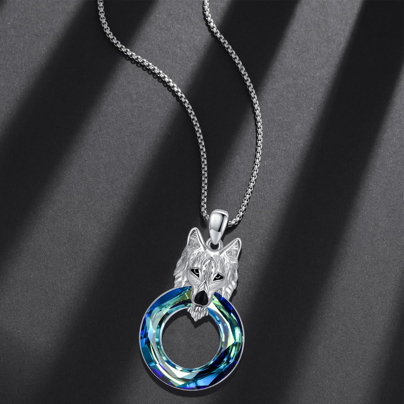 REDSUN Wolf Collana in argento sterling 925 con ciondolo a forma di testa di lupo di cristallo da 20 mm, collana in acciaio inox da 20 + 2 pollici