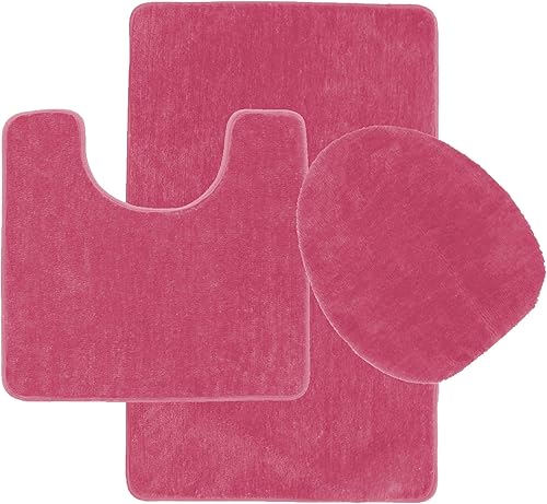 Miniatura 2 de Luxury Home Fashion Juego de 3 alfombras de baño de color sólido, tapete de contorno y cubierta de tapa, antideslizante con respaldo de goma (carbón)
