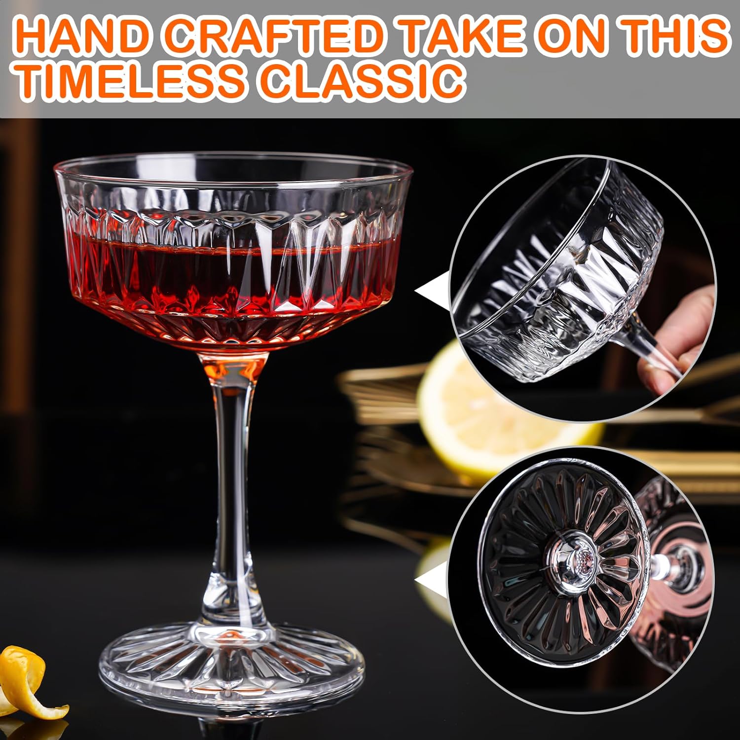 Crystal Coupe Glasses Set of 6, 6.8oz Cocktail Glasses, Champagne Coupe, Martini, Perfect For Parties, Gifts, Aniversary