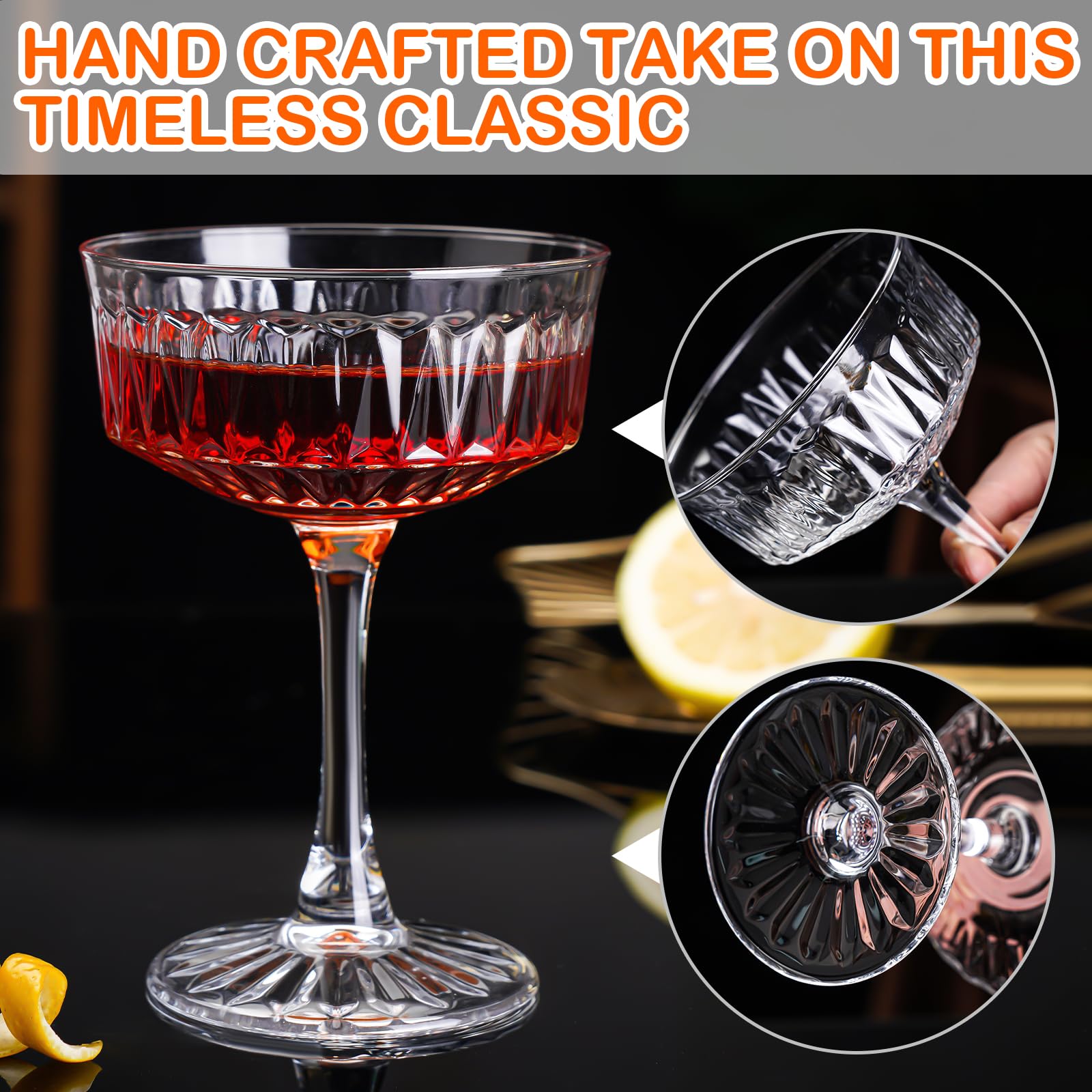 Amazon.com: wookgreat Crystal Coupe Glasses Set of 6, 6.8oz