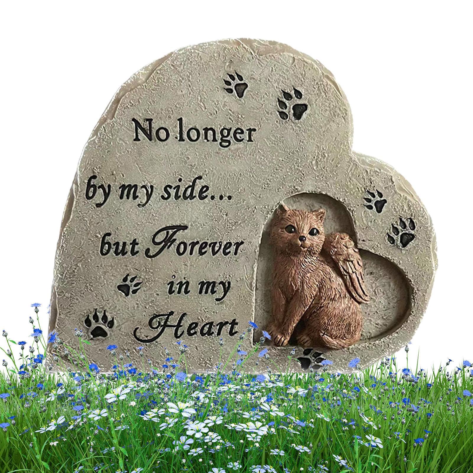 Jomewory Piedras conmemorativas para Gatos,Piedra del jardín del Gato Piedras conmemorativas del ángel del Gato - jardín para Gatos, lápidas para Gatos Resistentes a la Intemperie Resina